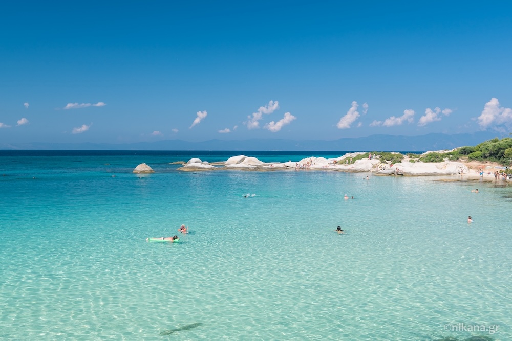 Orange Beach na Halkidikiju in turkizno morje v Grčiji
