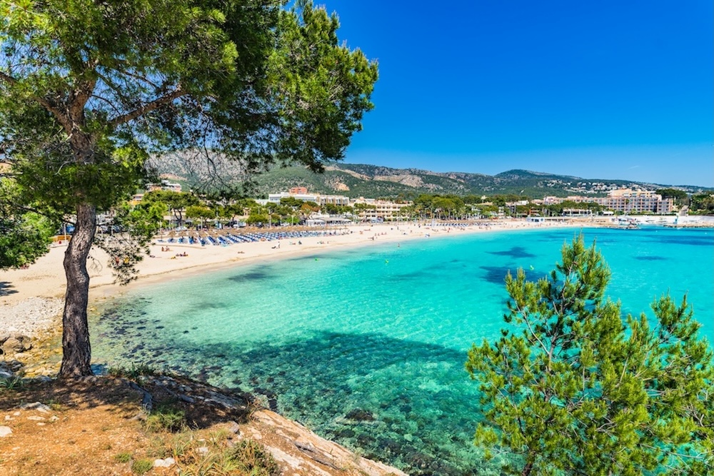 Spain Majorca beach Platja des Carregador Palmanova, Mediterranean Sea, Balearic Islands.