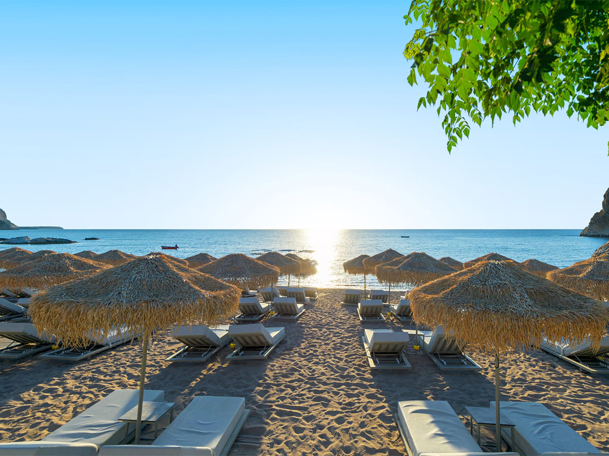 Plaža ob hotelu alltoura Club Hotel Porto Angeli na Rodosu