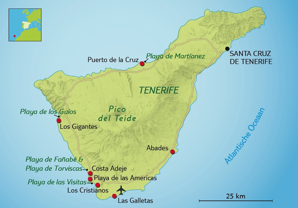 Tenerife zemljevid – raznolika obala in plaže po celem otoku